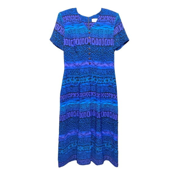 Kathy Lee Vintage Blue Purple 90s Print Short Sleeve Maxi Dress Women's Size 10 - Picture 6 of 6